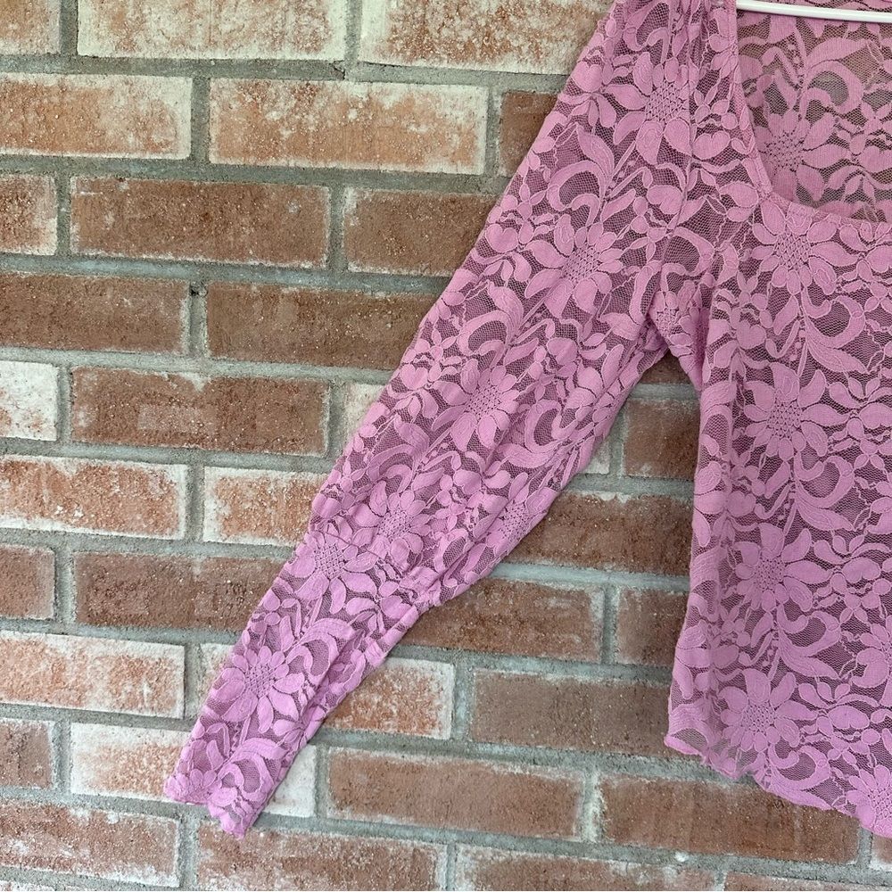 Intimately Free People Long Distance Floral Lace Shirt Women’s Large Pink Angel - Picture 5 of 10